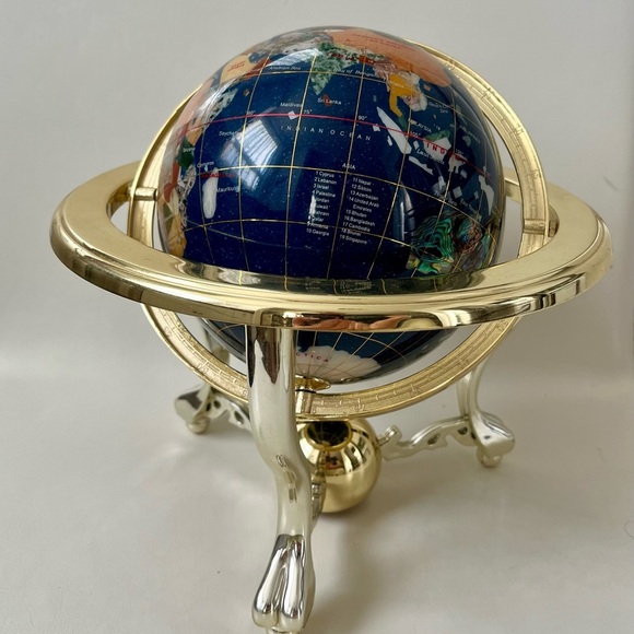 Gemstones In Lapis Lazuli Globe With Campass 9 Inch Tall - Picture 10 of 10